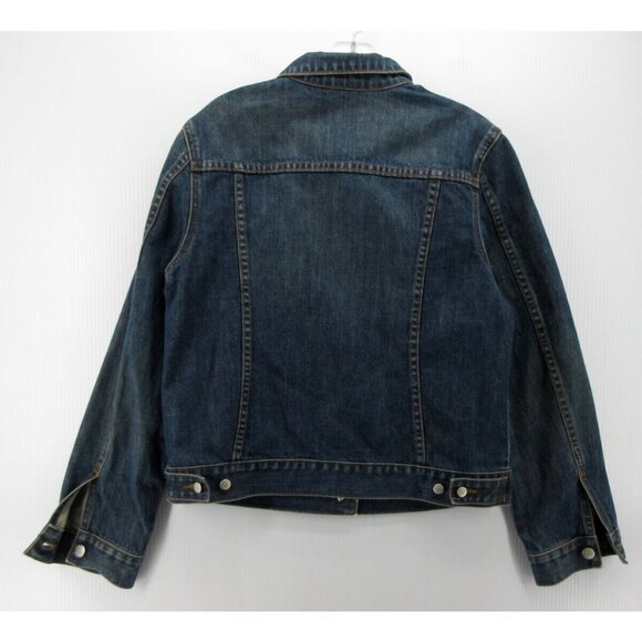 J Crew Jacket Large Trucker Denim Moto Button Up Flap Pockets Biker - Picture 6 of 9